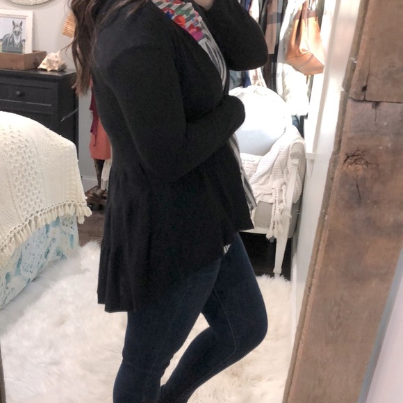 HANNAH small black open cardigan, ruffle back - Picture 1 of 4